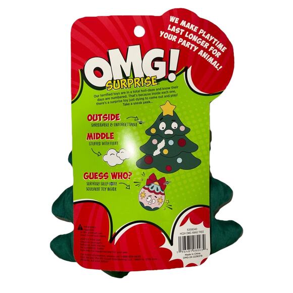 OMG! Surprise Tricked Out Christmas Tree 2 in 1 Dog Toy Green Chew Squeak - Picture 2 of 2